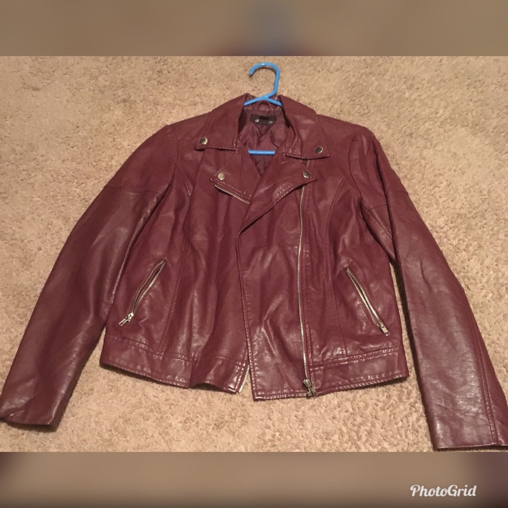 Forever 21 Burgundy Zippered Moto Jacket
